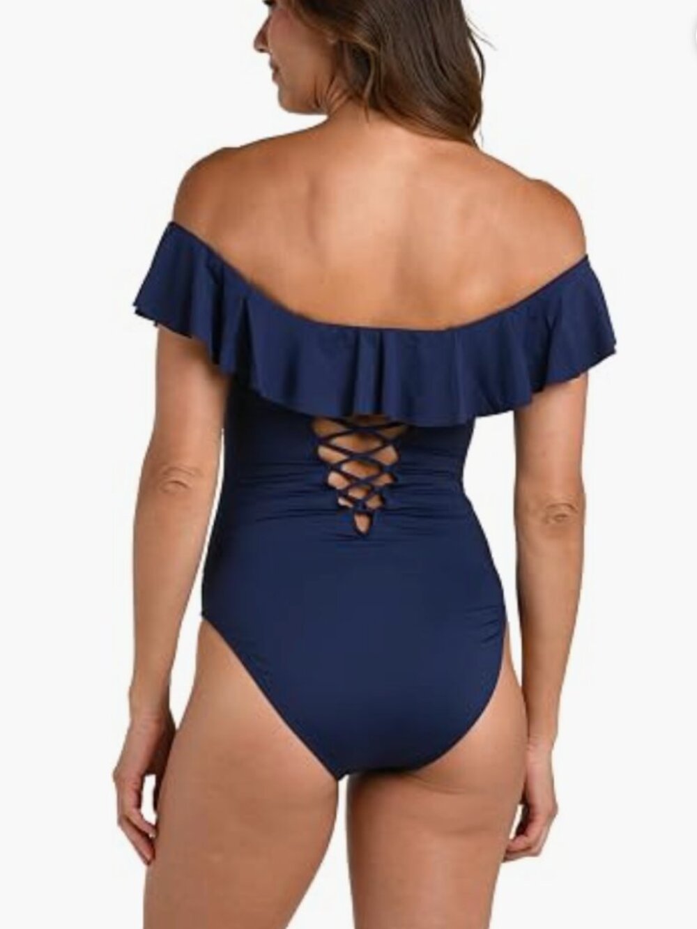 La Blanca Women's One Piece Swimsuit Off Shoulder Ruffle Blue SIze 12 11789 - Picture 2 of 2